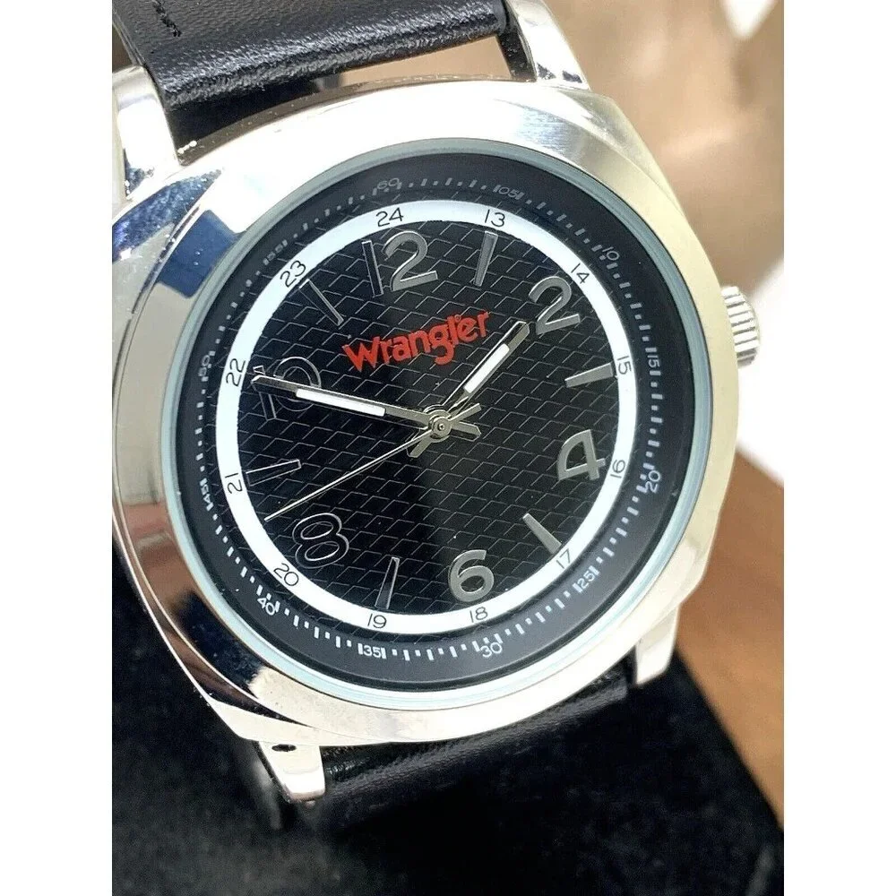 Wrangler Men's Watch WRT2501-1B Quartz Black Dial Leather Band 44mm